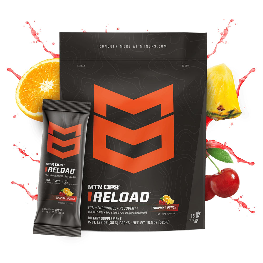 MTN OPS Reload resealable pouch open ready for on-the-go fueling during workouts