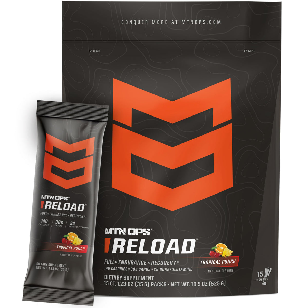 MTN OPS Reload tropical punch single-serve pack boosts quick energy on the move