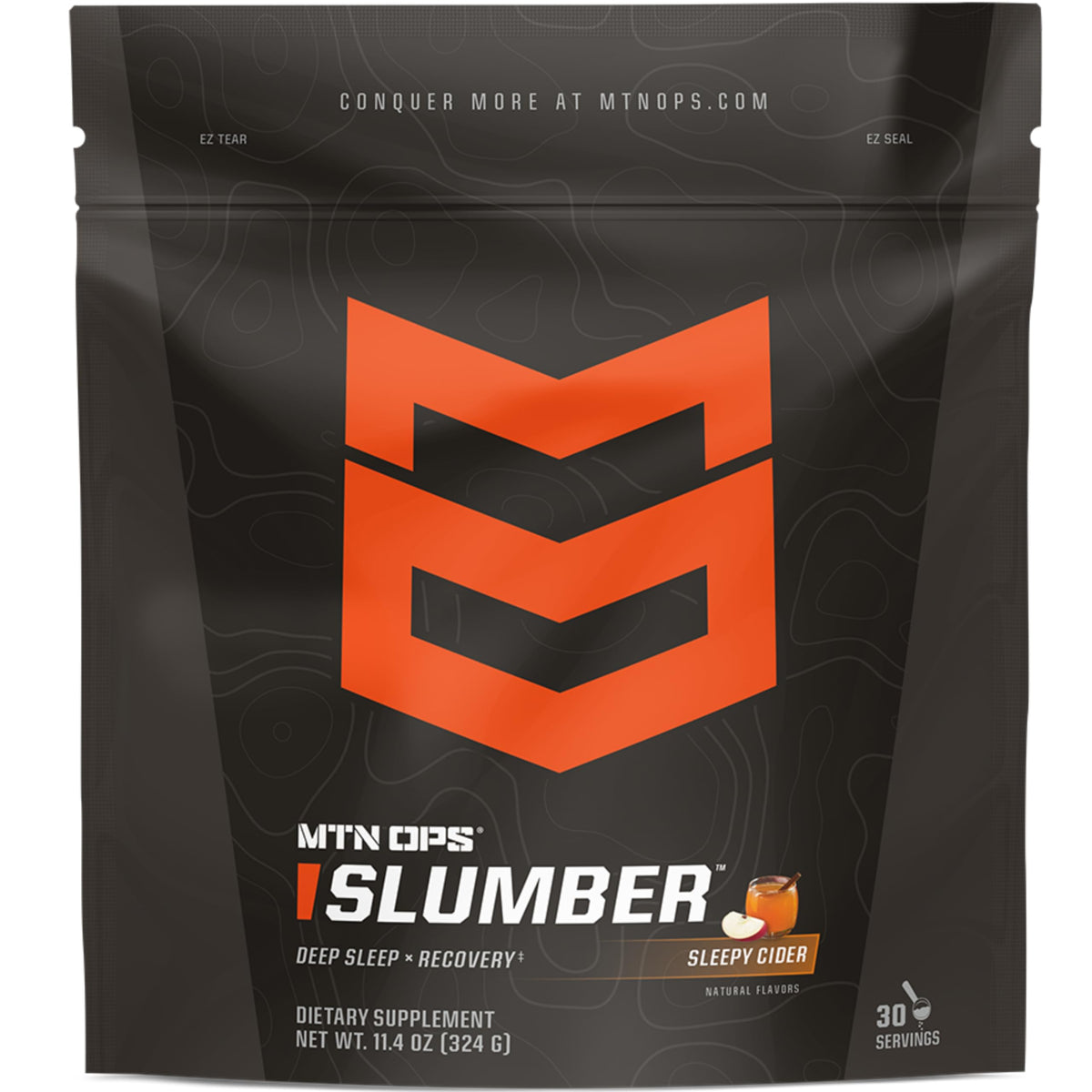 MTN OPS Slumber bottle on a nightstand promoting convenient nighttime recovery.