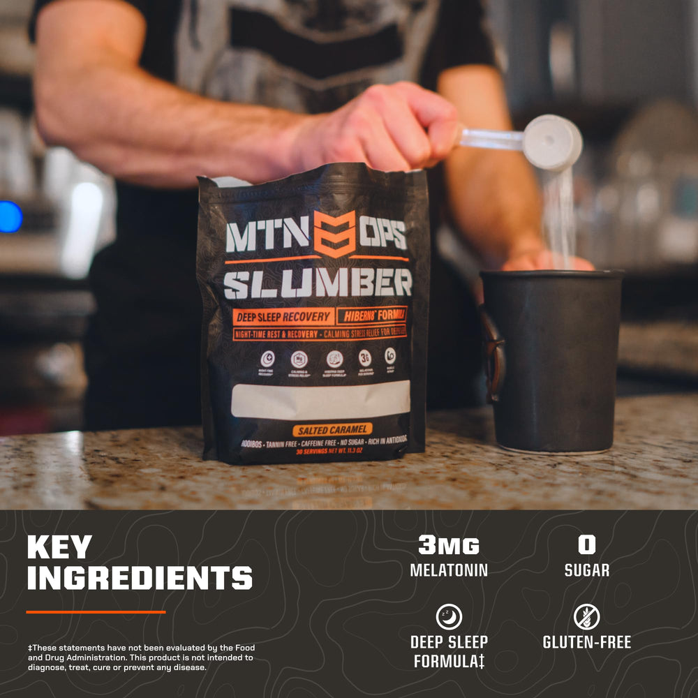 MTN OPS Slumber collagen label highlighting skin, hair, and joint support.