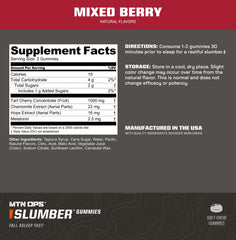MTN OPS Slumber Gummies close-up shows easy, tasty sleep support before bed.