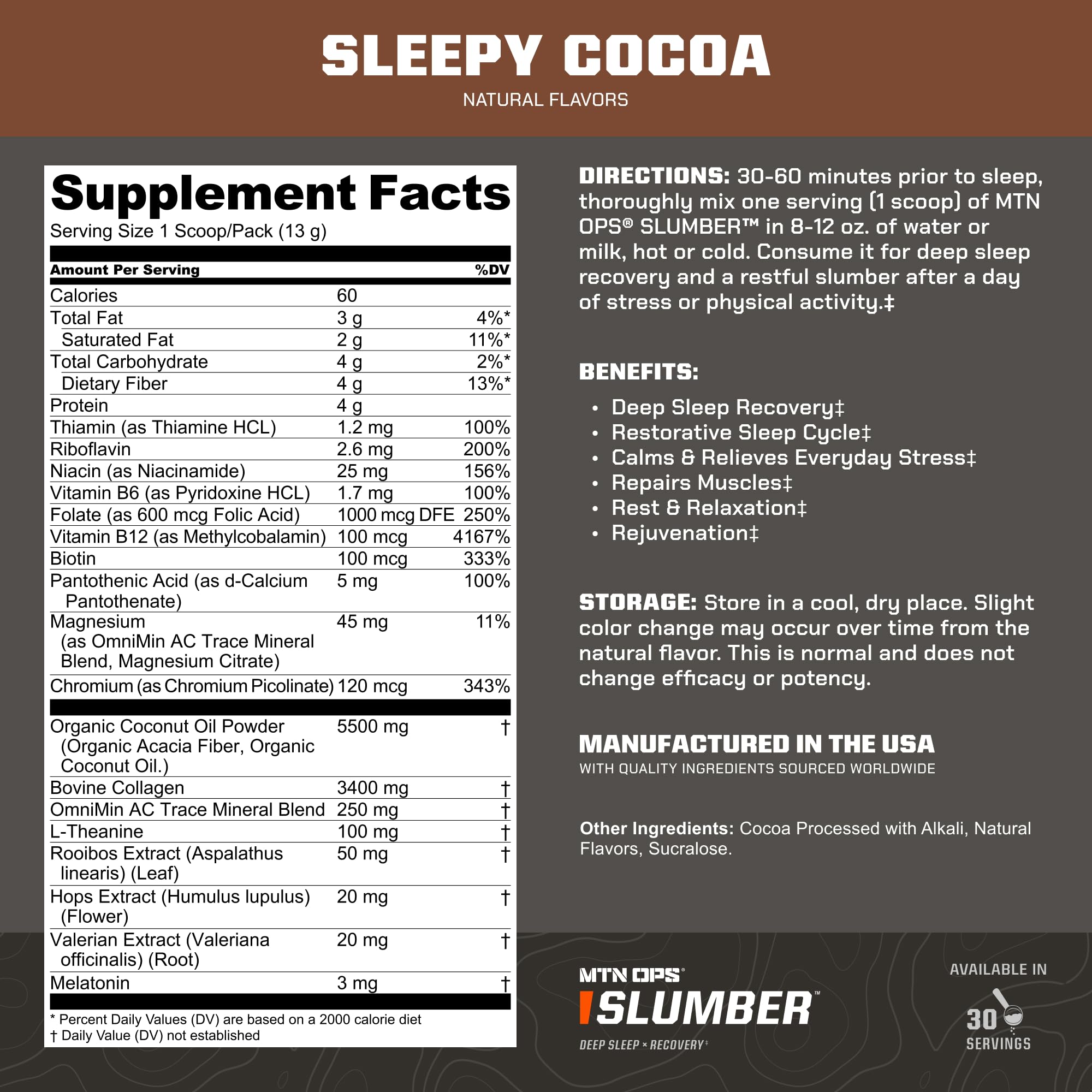 MTN OPS Slumber scoop beside powder for precise pre-bed dosage.