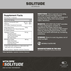 MTN OPS Solitude bottle back label detailing ingredients and usage for altitude users.