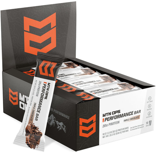 MTN OPS Triple Chocolate Mudslide bar unwrapped for a flavorful energy boost