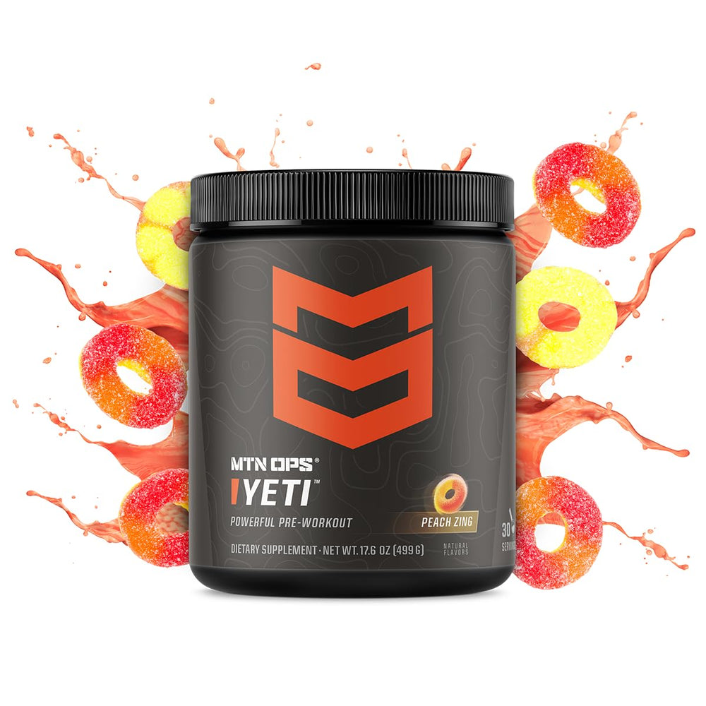 MTN OPS Yeti tub and scoop highlighting zero sugar and gluten-free formula