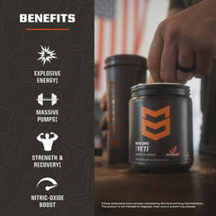 MTN OPS Yeti Pre-Workout bottle cap close-up hints travel-friendly packaging.