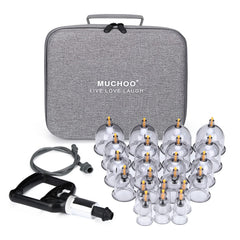 MUCHOO 22-Cup cupping set front view with pump for convenient at home therapy