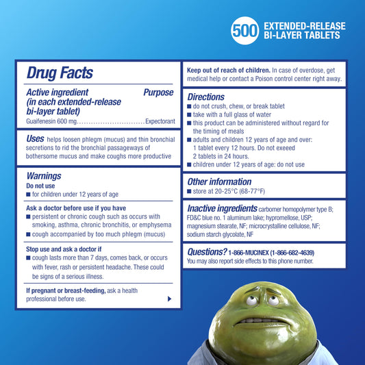 Mucinex 600mg guaifenesin, an effective expectorant for mucus thinning.