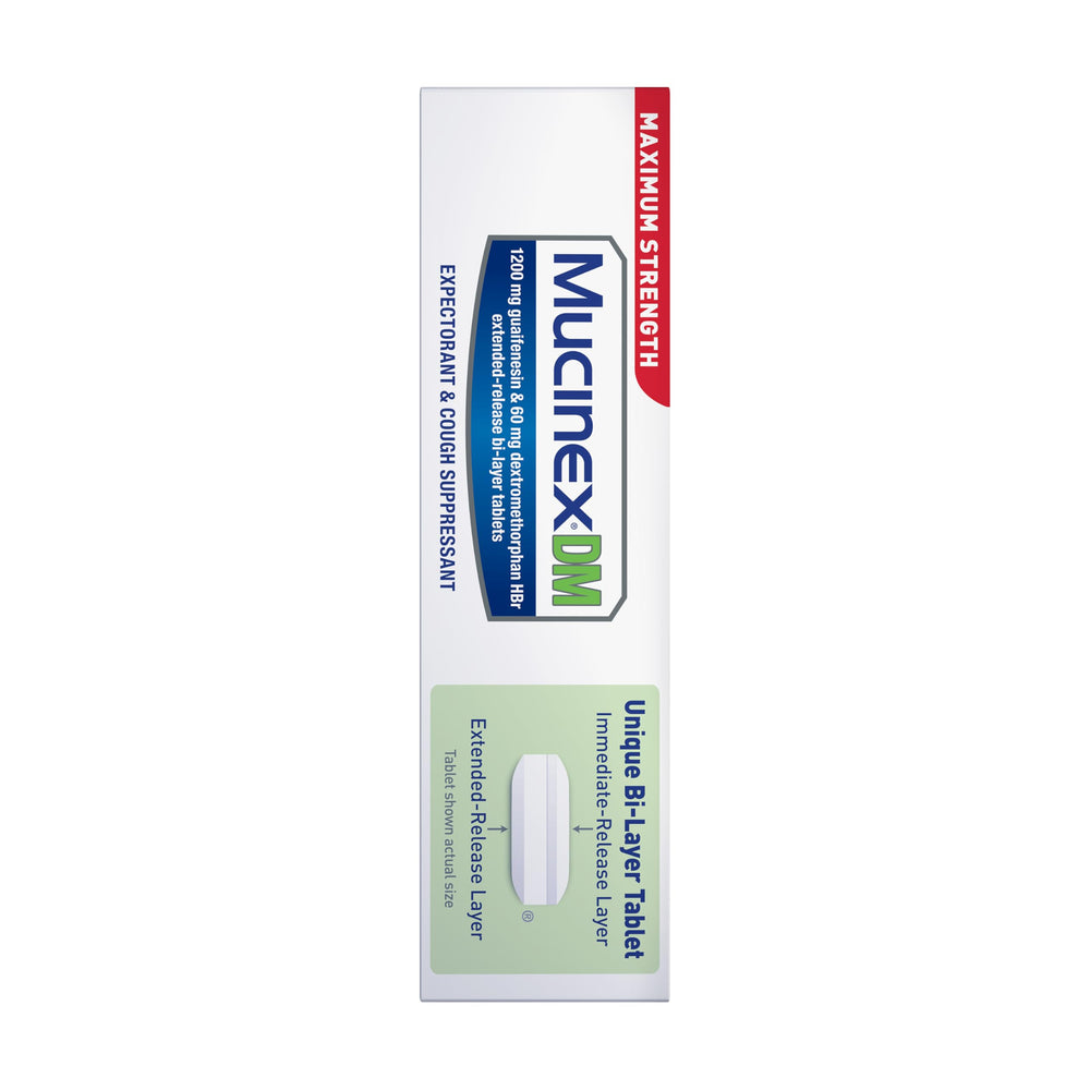 Packaged blister pack of 12 Mucinex DM 12Hr tablets.