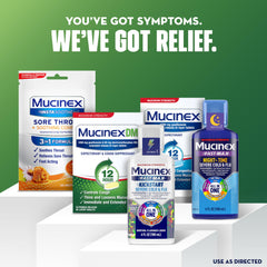 Mucinex DM 12hr cap close-up and dosage hint.