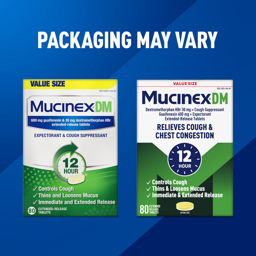 Mucinex DM 12hr packaging shows dosage directions.