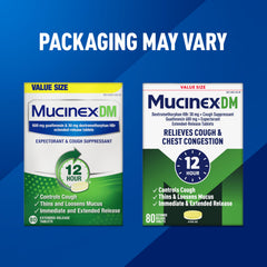 Mucinex DM 12hr packaging shows dosage directions.