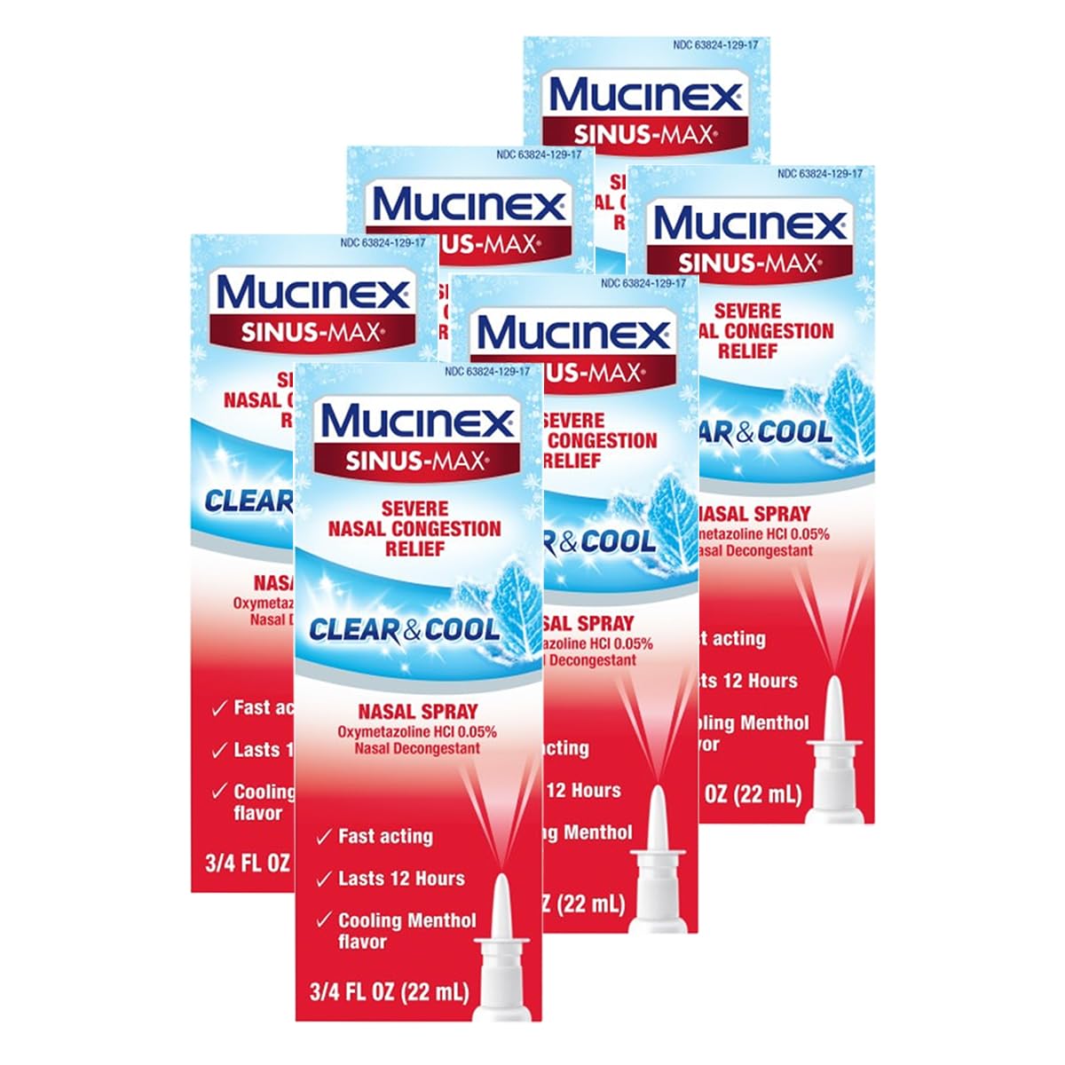 Mucinex nasal decongestant spray bottle for fast nasal relief.