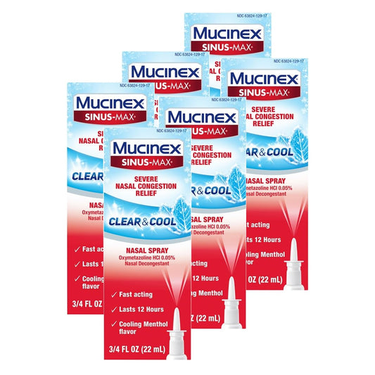 Mucinex nasal decongestant spray bottle for fast nasal relief.