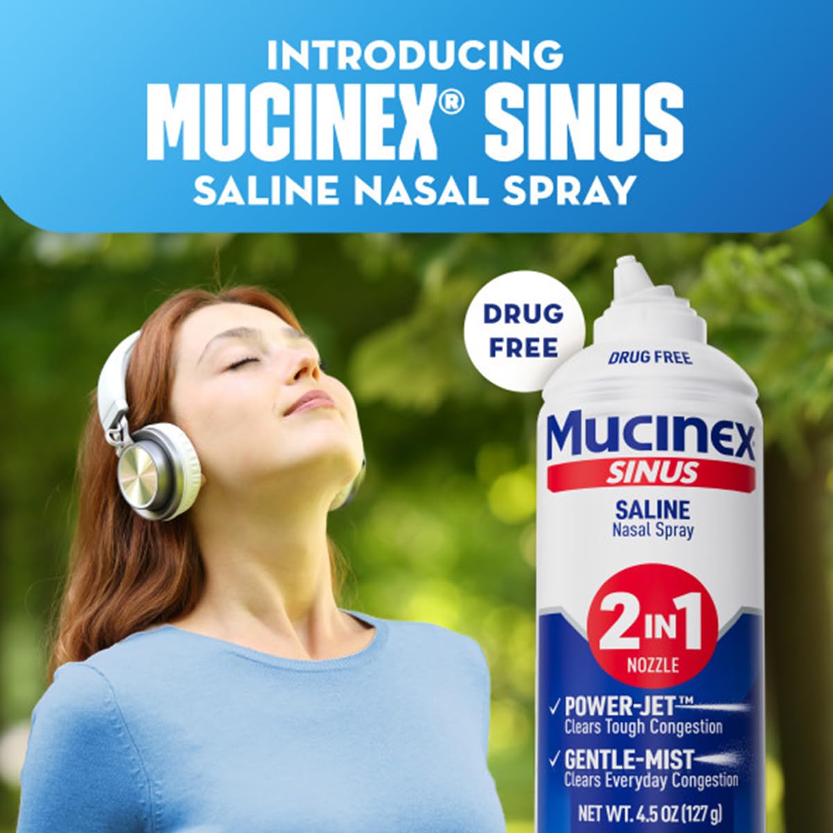Mucinex Sinus Saline spray packaging showing 3-pack value.