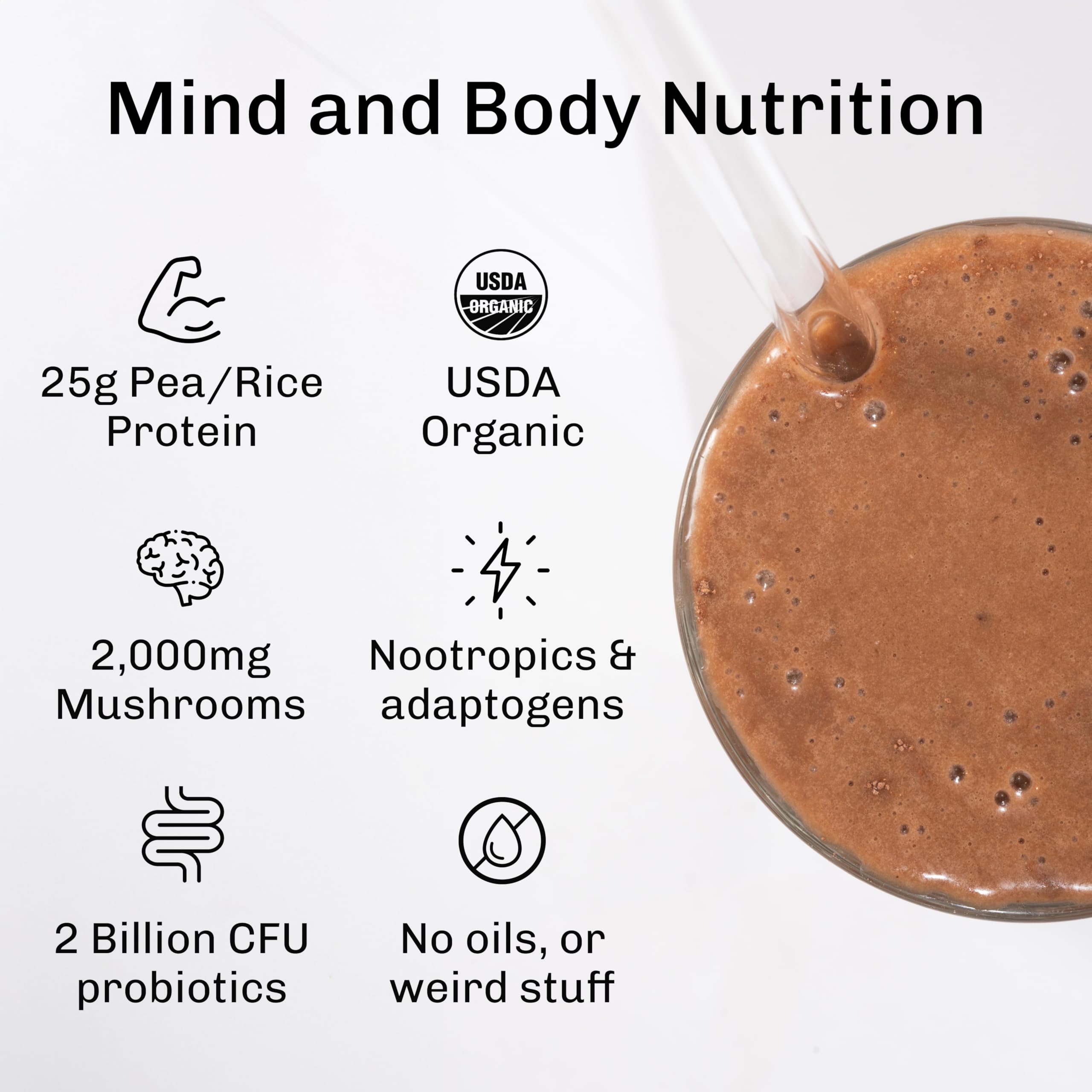 MUDWTR Nourish protein scoop showing 25g plant protein blend