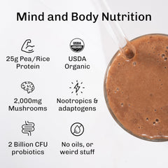 MUDWTR Nourish protein scoop showing 25g plant protein blend