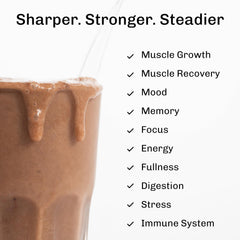 MUDWTR Nourish shake glass with creamy cacao flavor and smooth finish