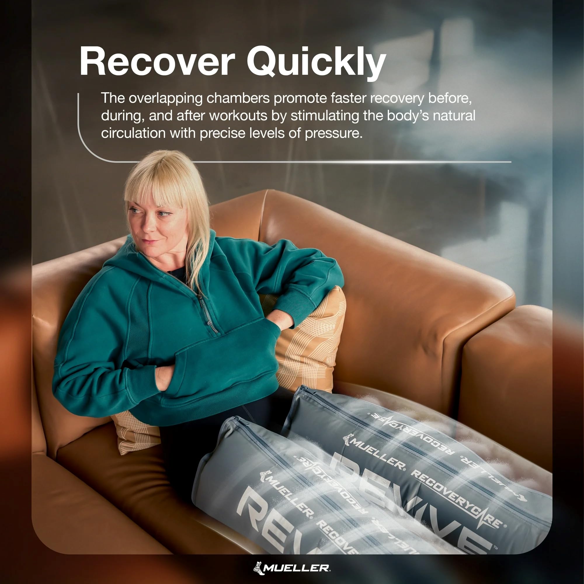 MUELLER REVIVE M2 overlapping chambers detail showcasing multi-zone therapy.