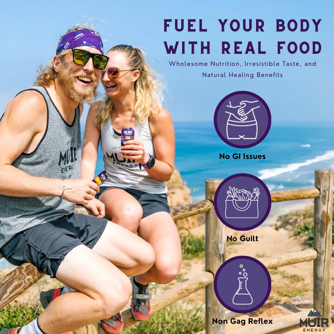 Close-up of Muir Energy gel, easy-digest formulation for workouts.