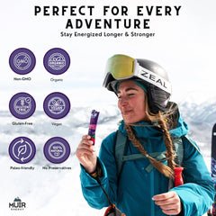 Muir Slow Burn cacao-almond gel shows smooth texture for steady energy during runs.
