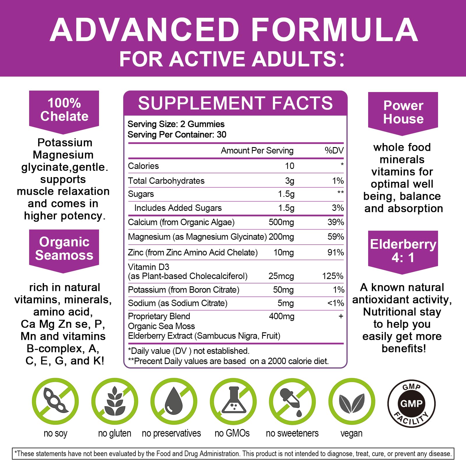 Mulittea bottle label highlighting sea moss and plant calcium ingredients