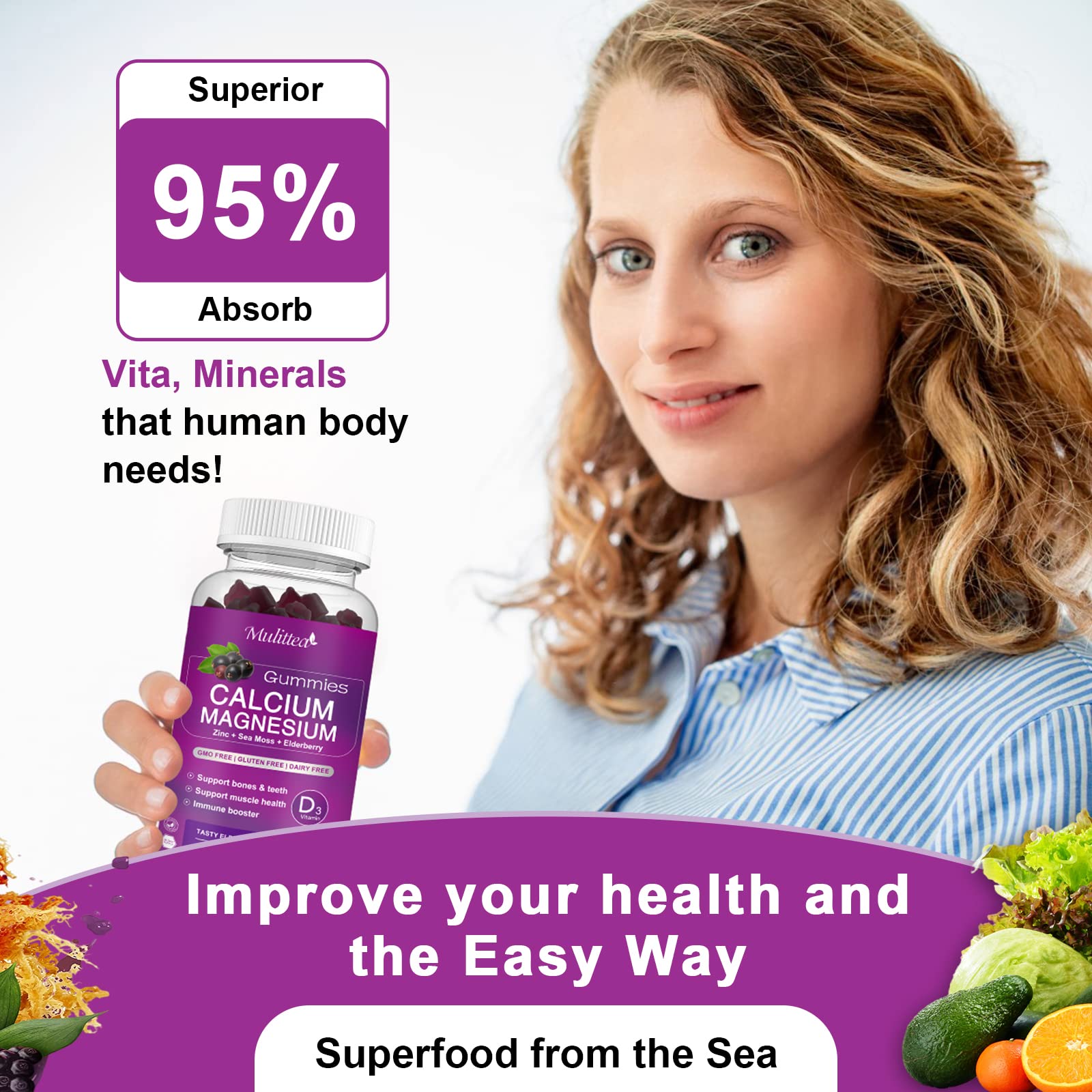 Mulittea gummies close-up showing berry texture for easy daily intake