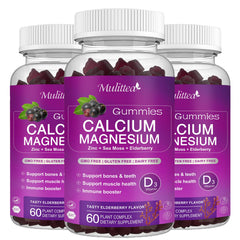 Mulittea calcium gummies bottle with elderberry flavor for bone and muscle support