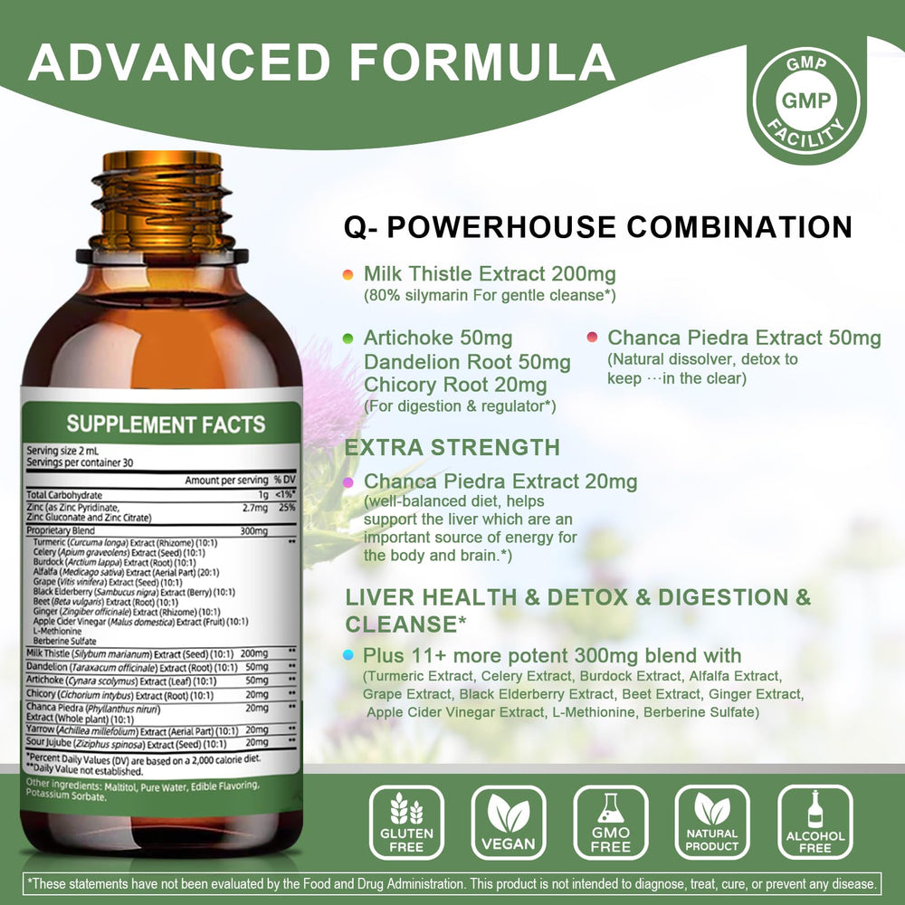 Mulittea Liver Health Drops dropper close-up for precise dosing.