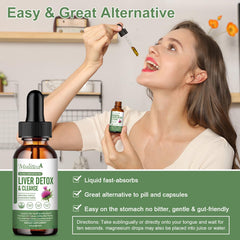 Mulittea Liver Health Drops packaging with ingredients and branding details.