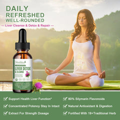 Mulittea Liver Health Drops label close-up showing non-GMO and alcohol-free formula.