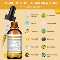 Mulittea Magnesium Glycinate Liquid bottle label highlights ingredients and serving size.