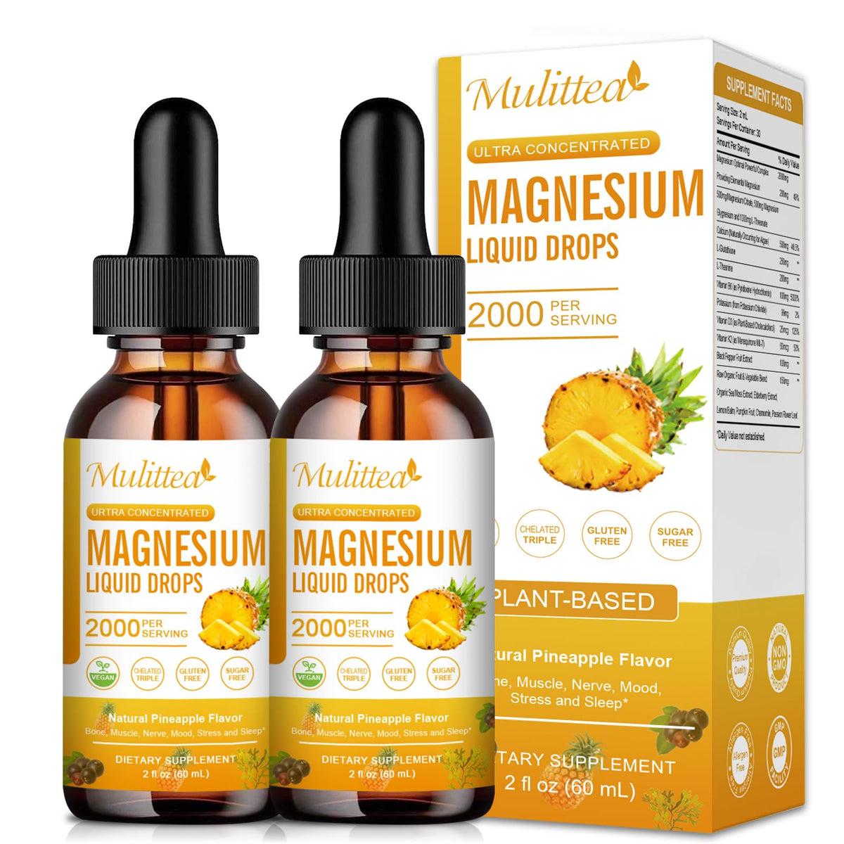 Mulittea Magnesium Glycinate Liquid bottle pour shows easy, on-the-go dosing.