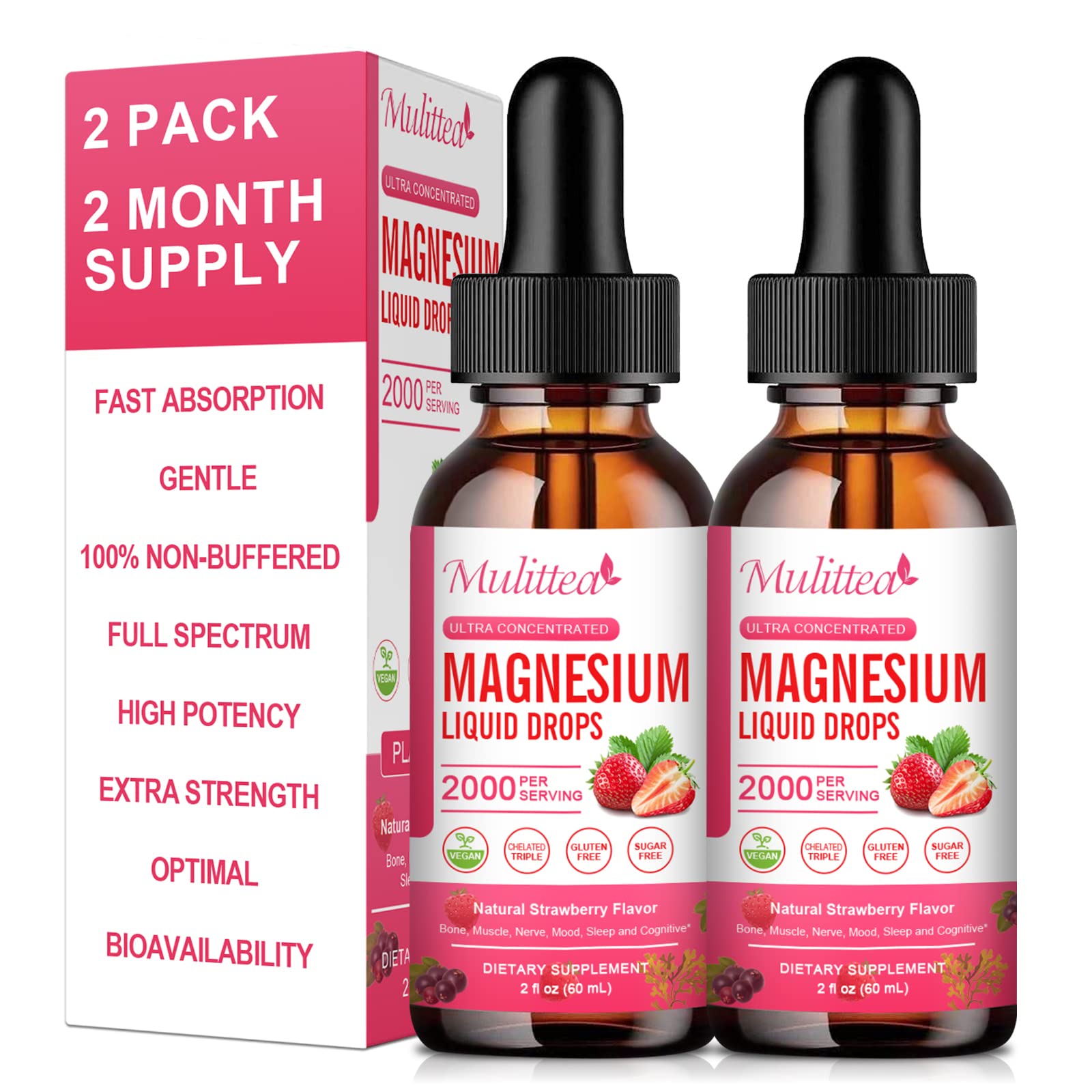 Mulittea magnesium glycinate liquid bottle for daily relaxation support