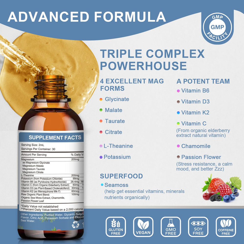 Mulittea magnesium glycinate liquid drop pours for easy nightly dosing