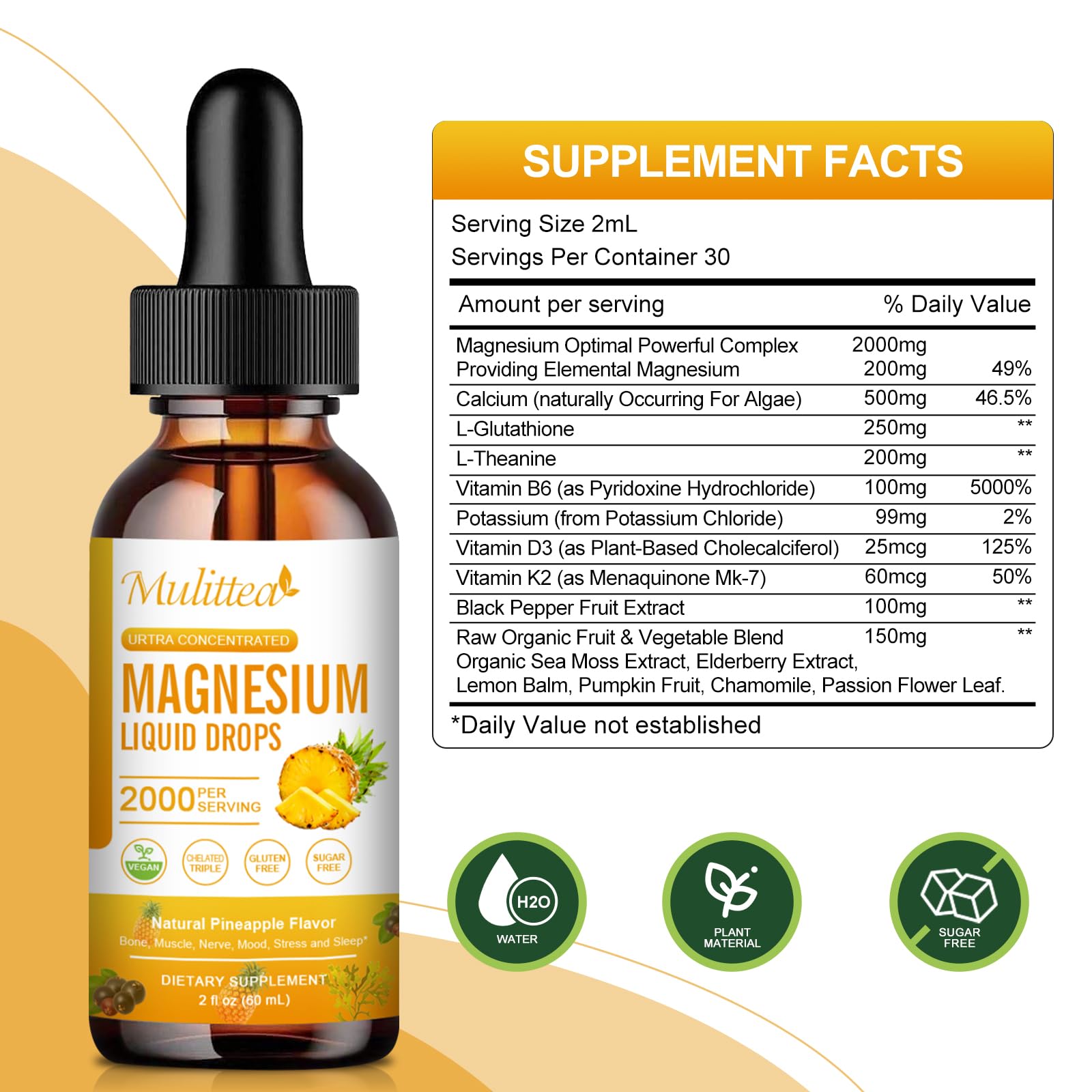 Mulittea Magnesium Glycinate Liquid dropper-dosing enables precise daily servings.