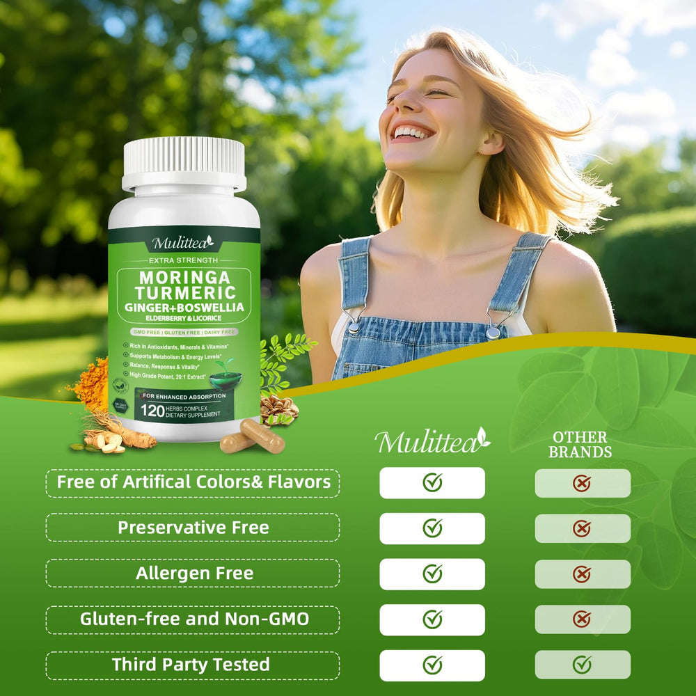Mulittea Moringa vegan capsules on tray.