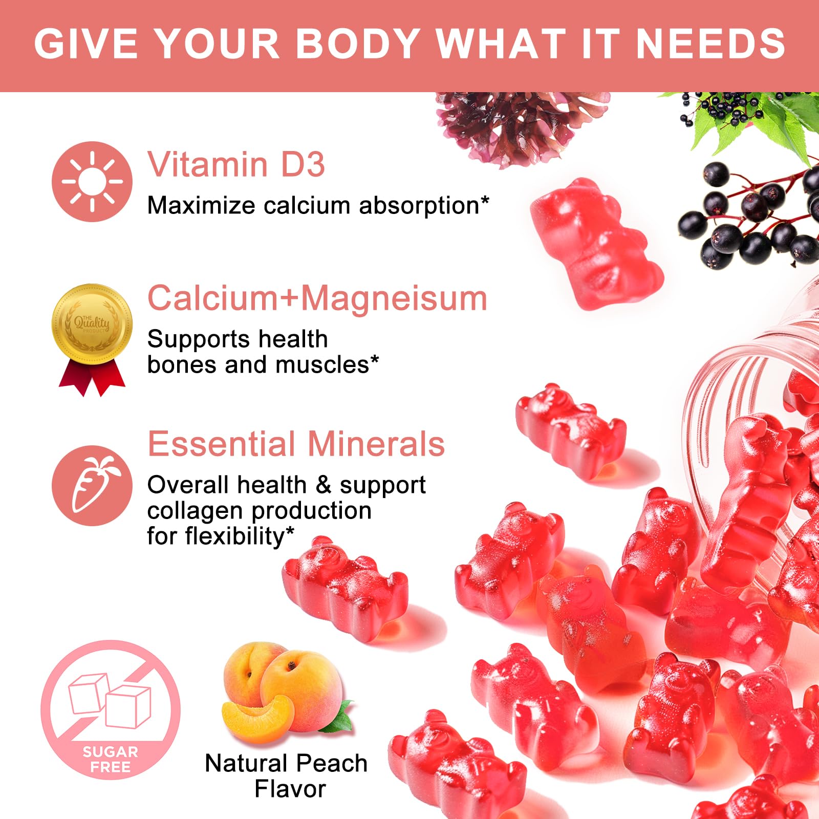 Mulittea Plan Calcium Gummies bottle with D3 and zinc labels for daily support.