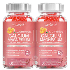 Mulittea Plan Calcium Gummies pack shot highlighting a sugar-free bone support formula.