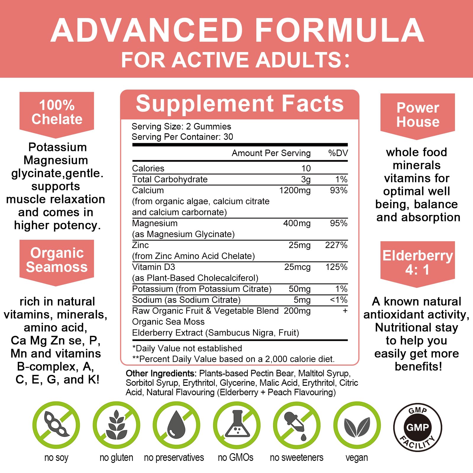 Mulittea Plan Calcium Gummies peach flavor bottle view emphasizing chewable form.