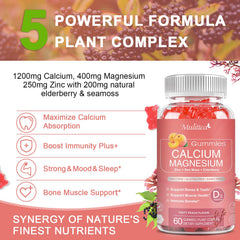Mulittea Plan Calcium Gummies sugar-free label promoting easy ingestion.