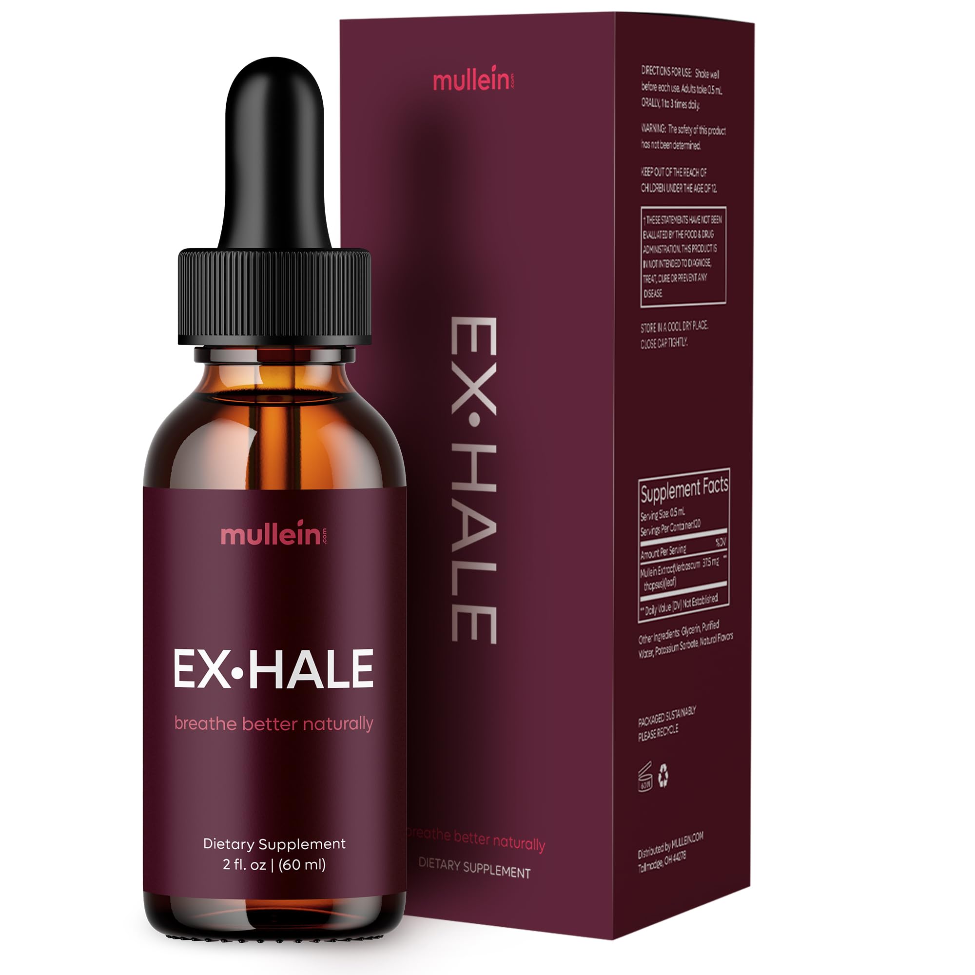 Mullein Exhale Drops bottle front for breathing support.