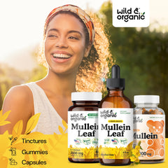 Mullein leaf extract bottle focuses on primary lung-support ingredient.