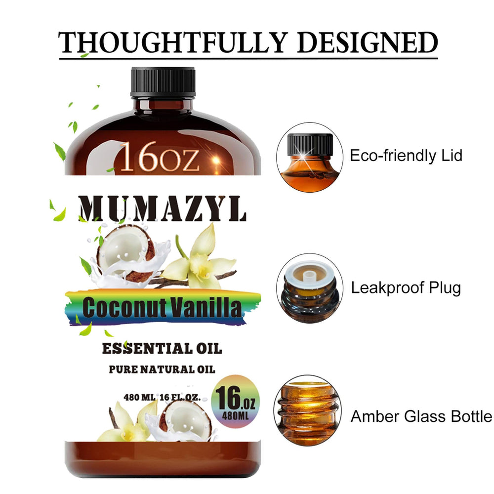 MUMAZYL amber glass bottle with flow-control stopper protects oil and enables easy pouring.