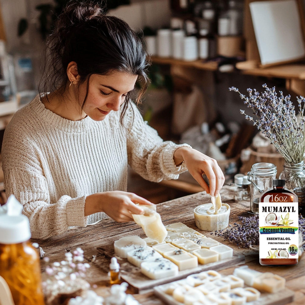 MUMAZYL bath bomb DIY using Coconut Vanilla oil for soothing scents.