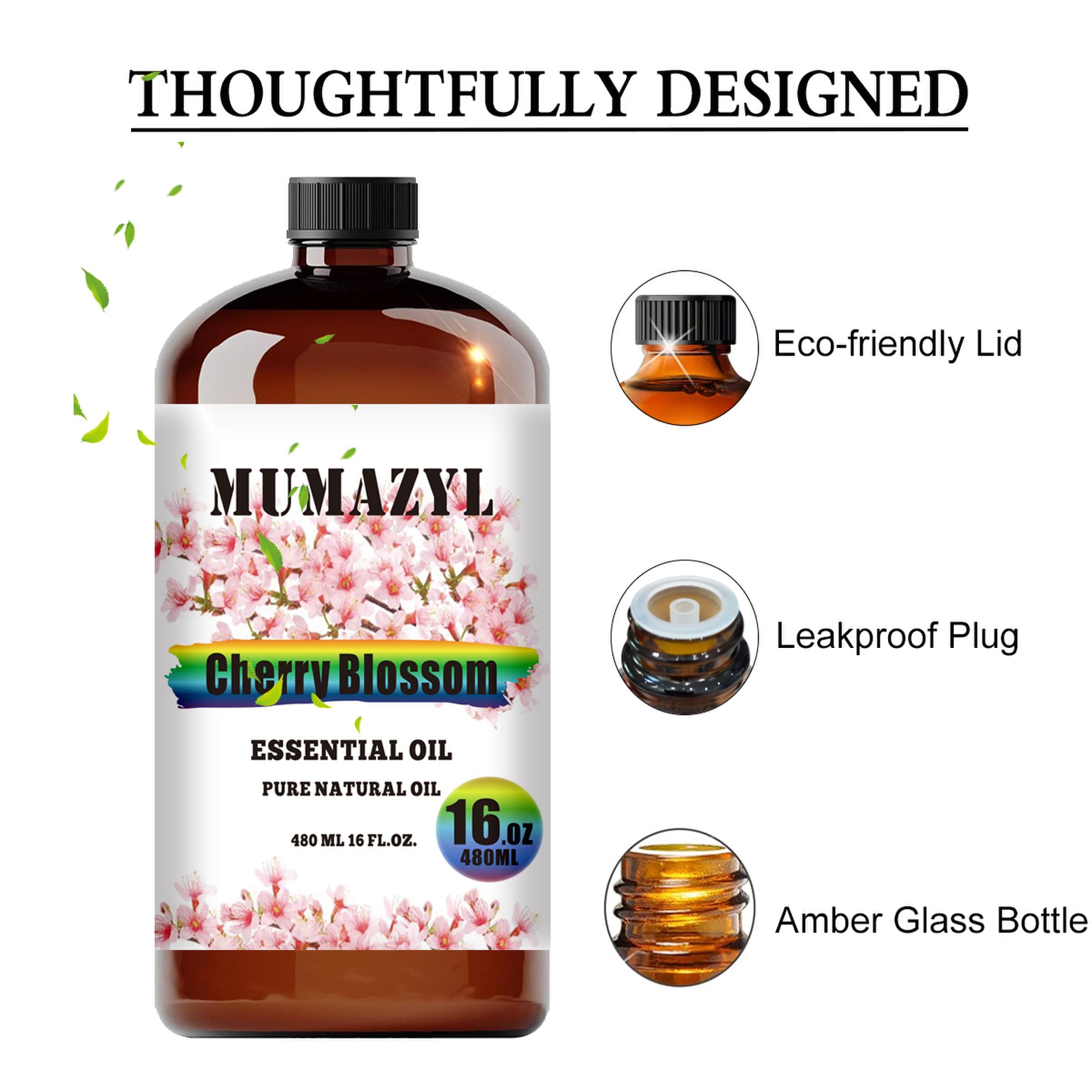 Flow-control stopper on MUMAZYL Cherry Blossom Oil bottle