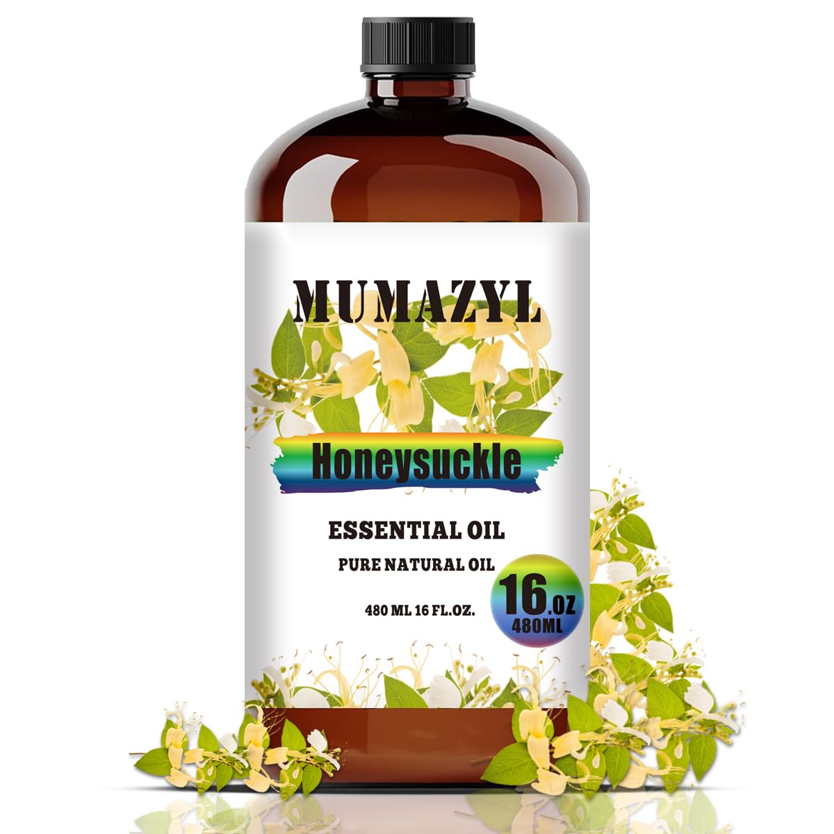 MUMAZYL Honeysuckle oil 16oz bottle showcasing premium glass packaging that preserves aroma