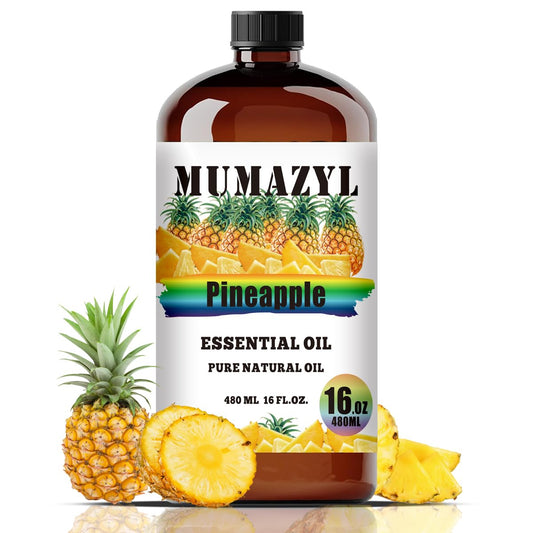 MUMAZYL Pineapple essential oil bottle close-up in amber glass preserving aroma