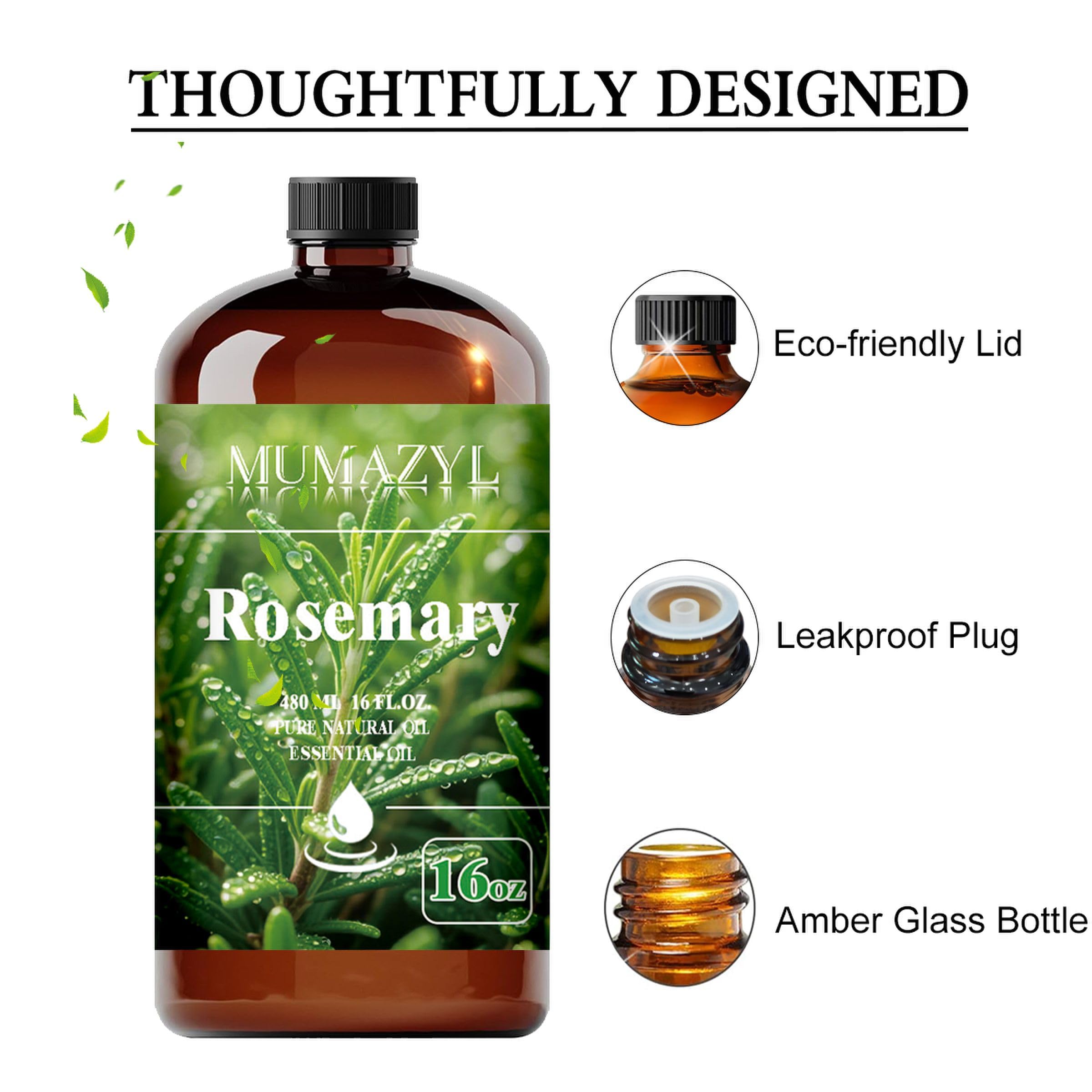 MUMAZYL rosemary oil with flow-control cap for precise aroma release