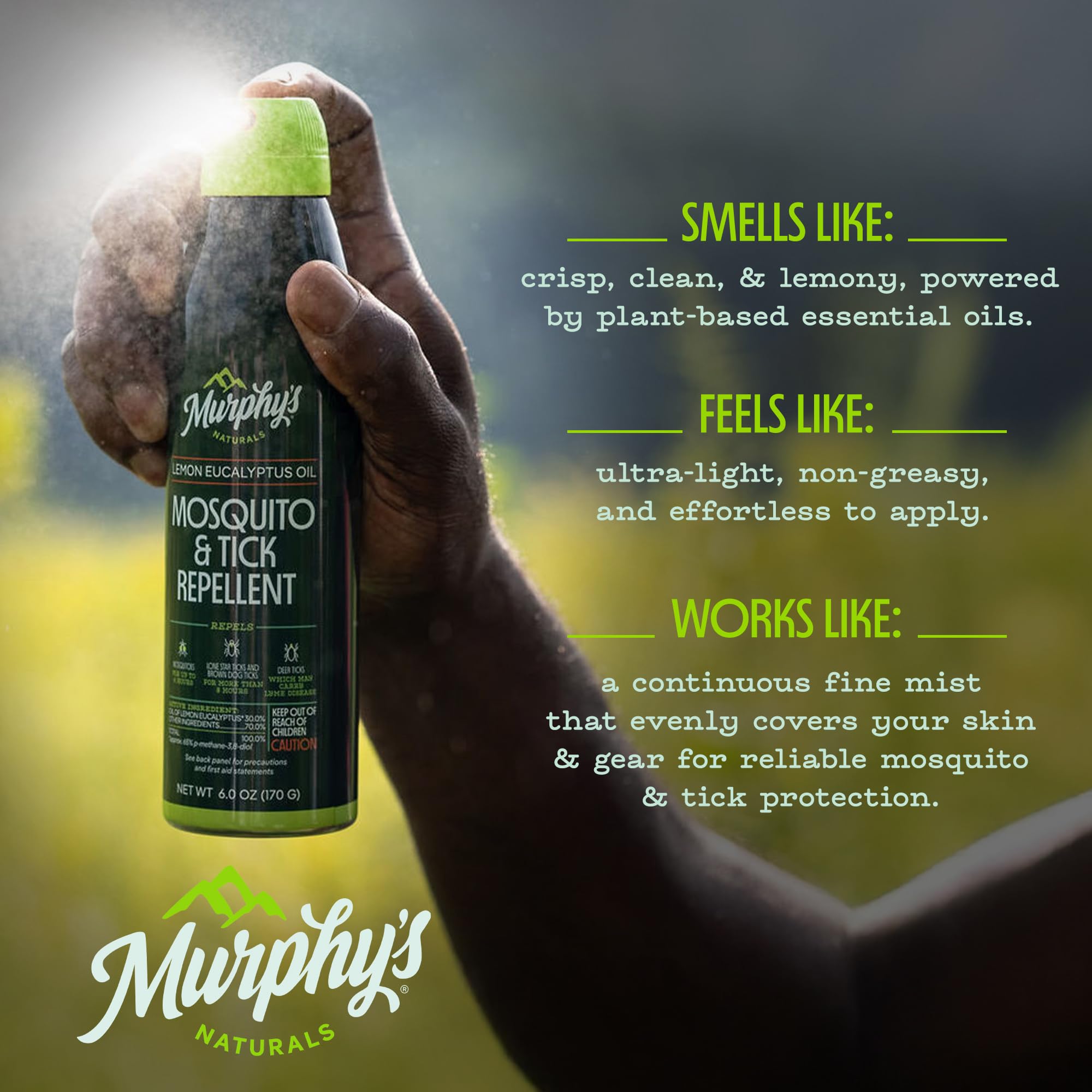 Murphy's Naturals spray mist applied to skin for personal protection outdoors.